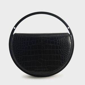 CHARLES & KEITH Black Croc-Effect Semi-Circle Clutch